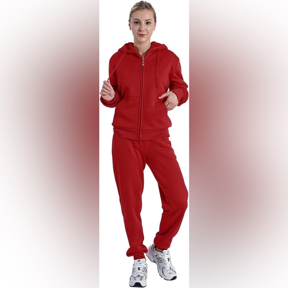 Pants - 0836.  Vibrant Wine Hoodie and Jogger Sherpa Set